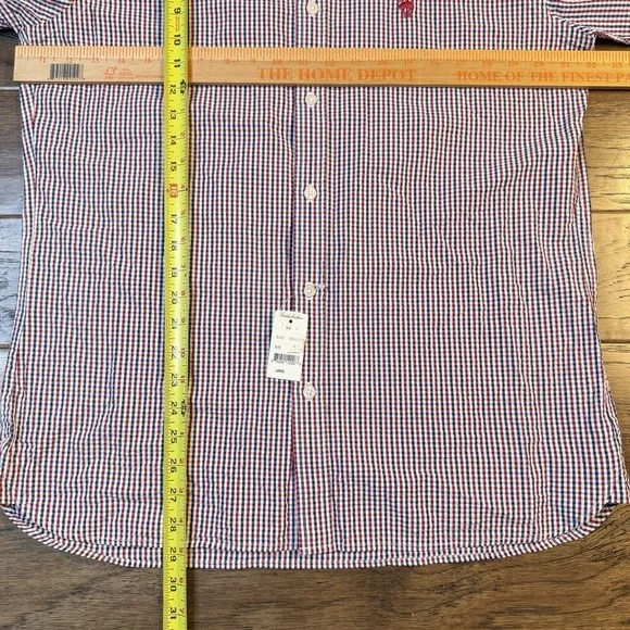 Brooks Brothers Seersucker Men's L Gingham Red Blue Check Short Sleeve Button Up - Picture 4 of 8